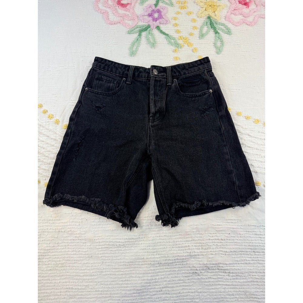 Wild Fable Women's Black Denim High Rise Frayed Hem‎ Bermuda Jean Shorts 0